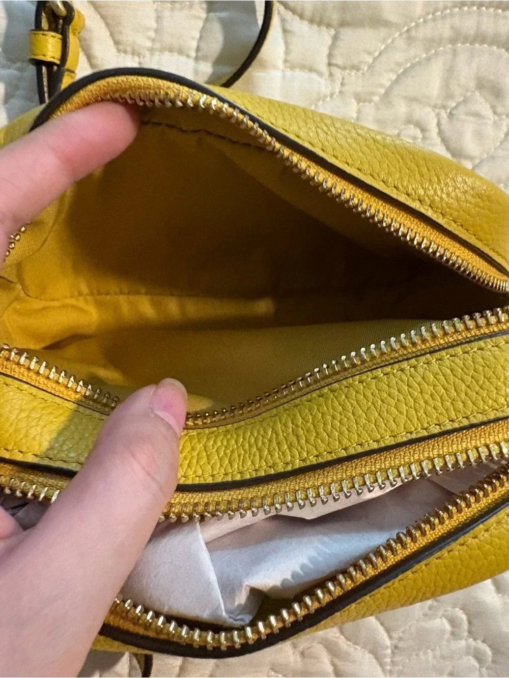 Tory Burch Yellow Pebbled Leather Crossbody Bag
